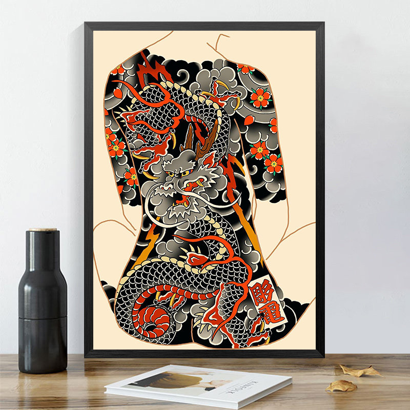 a4纹身海报框画装饰画老传统花臂满背刺青店墙壁挂画背景墙可定制