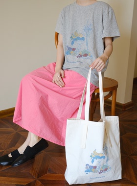 SecondMoon's Gift韩国进口纯棉单肩百搭夏日彩色手绘帆布袋女