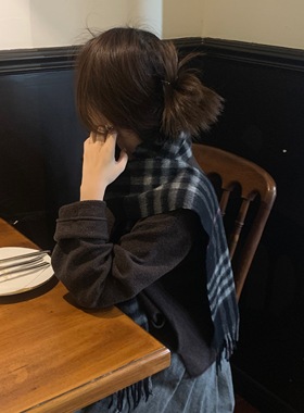 SecondMoon北欧格纹羊毛保暖披肩护颈秋冬百搭时尚围巾