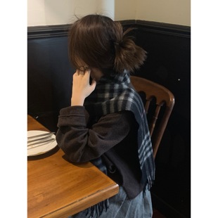 SecondMoon北欧格纹羊毛保暖披肩护颈秋冬百搭时尚 围巾