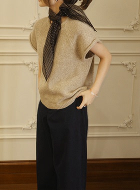 SecondMoon时髦赫本波点图案小方巾丝巾桑蚕丝系脖高级感围脖头巾