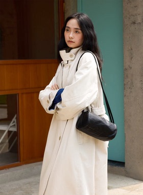 SecondMoon法国进口涂层水洗纯亚麻小众设计圆筒包单肩斜挎包女