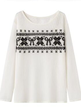 DN高端定制提花图案圆领针织衫女2026春季新款长袖套头百搭毛衣