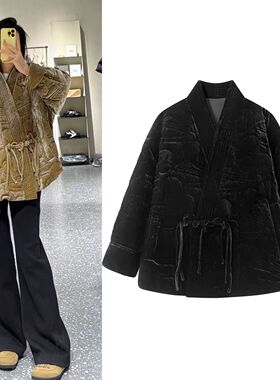 DN高端定制新中式丝绒刺绣羽绒服女立领系带A字廓形保暖外套