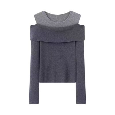 假两件露肩针织衫女毛衣