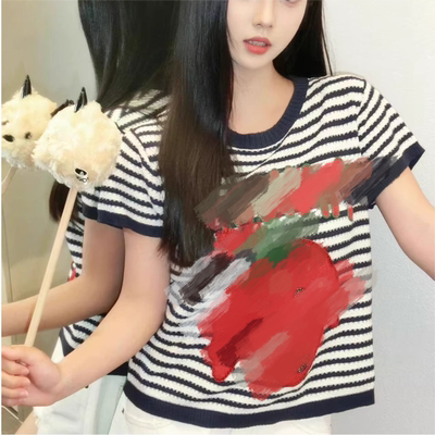 宽松显瘦条纹短袖T恤上衣女