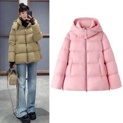 泡芙直筒羽绒服女白鸭绒保暖