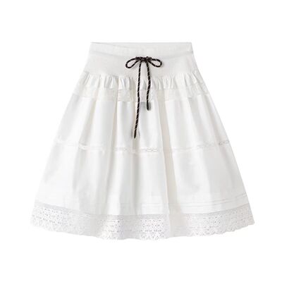 白色蕾丝拼接A字半身裙女