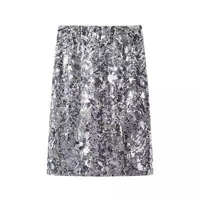 显瘦重工亮片直筒中裙半身裙