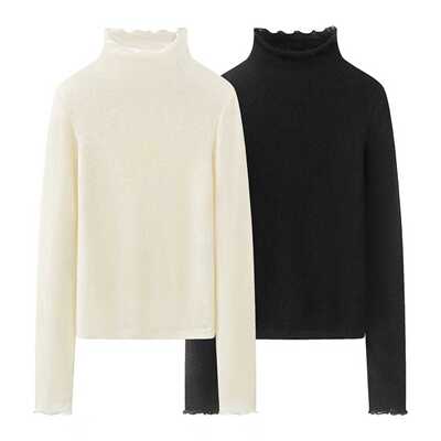 高领针织衫女花边套头百搭打底衫