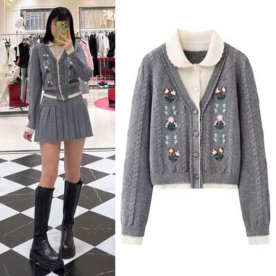 花朵重工刺绣娃娃领毛衣