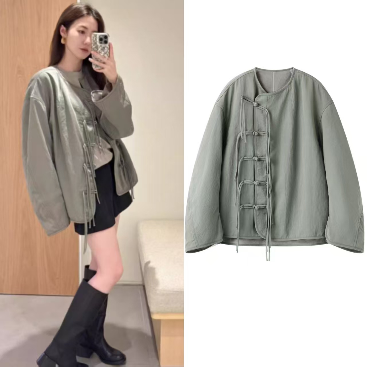 新中式国风盘扣流苏圆领宽松外套