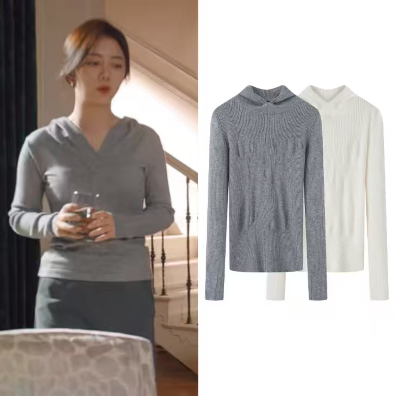 连帽修身显瘦打底长袖针织衫女