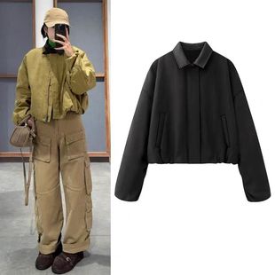 DN高端定制短款棉服外套女2025冬季新款宽松休闲夹克黑色长袖上衣