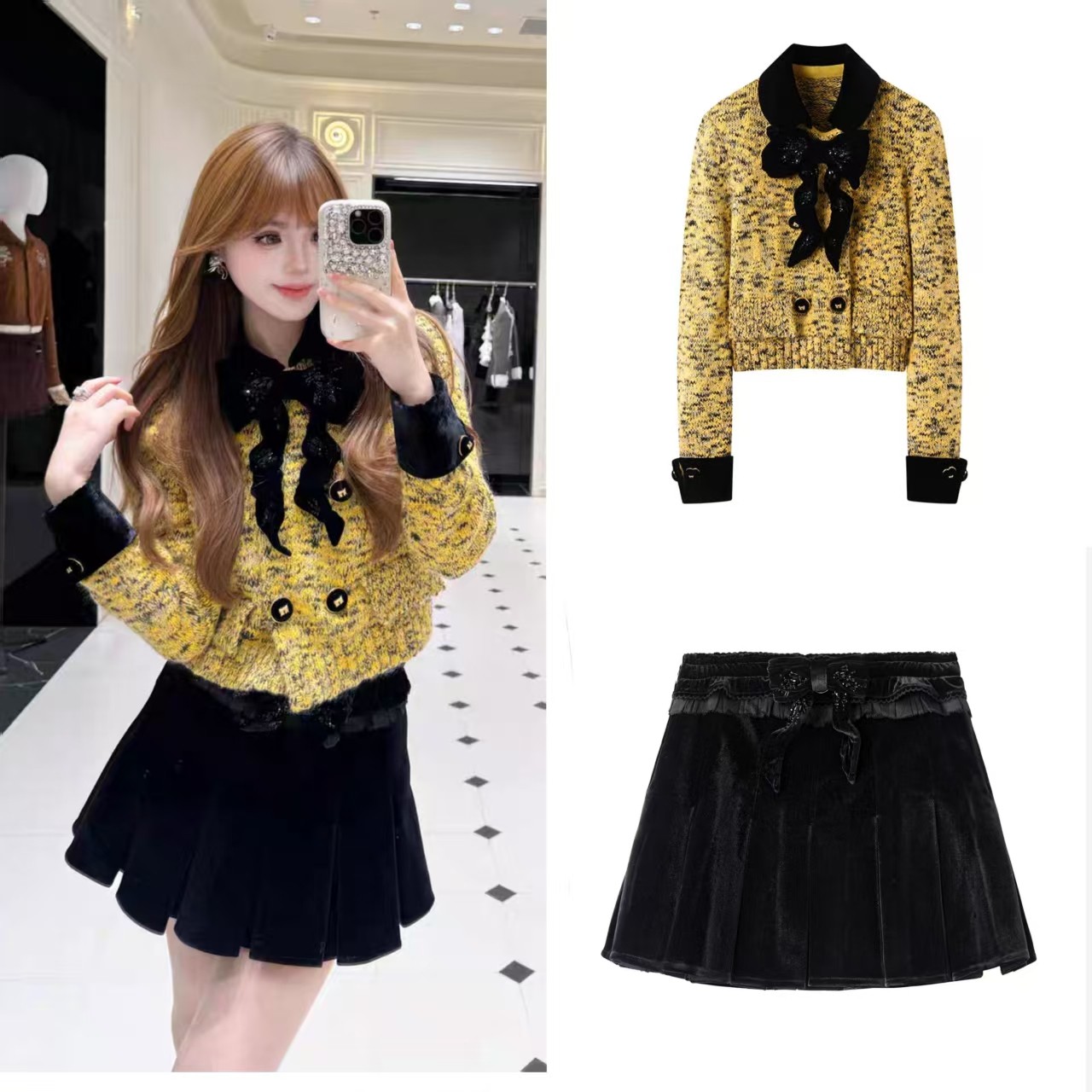 DN高端定制小香风蝴蝶结重工装饰针织开衫女2026春季新款