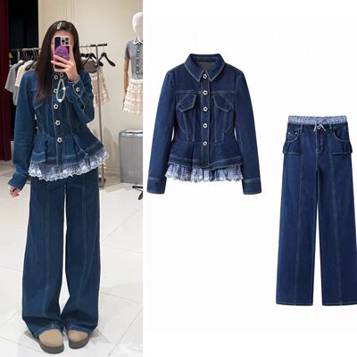 花边拼接翻领牛仔外套女