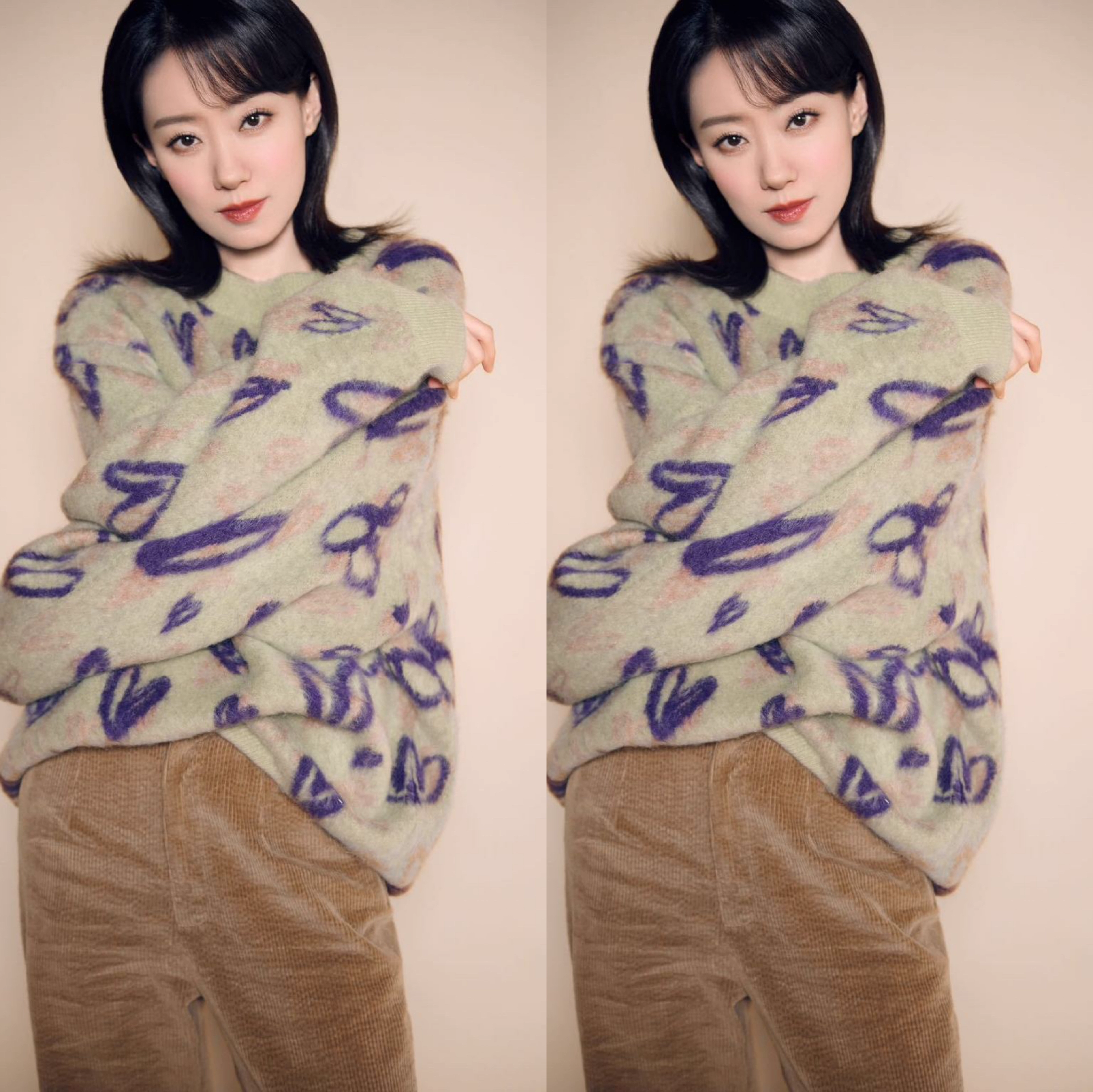 百搭圆领宽松爱心提花针织上衣女