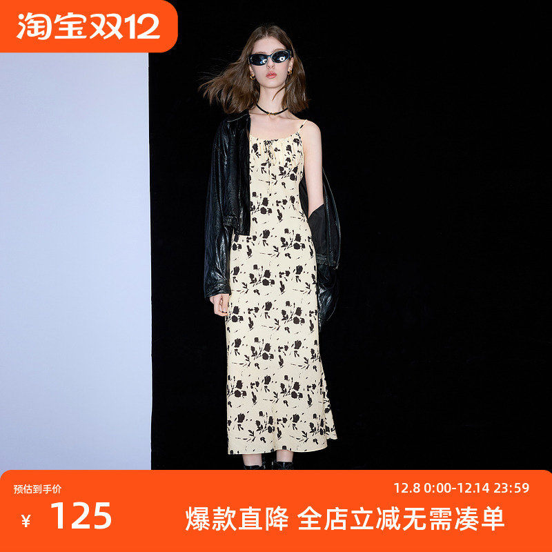 ibudu2025春季新款新中式国风水墨画印花连衣裙吊带裙女