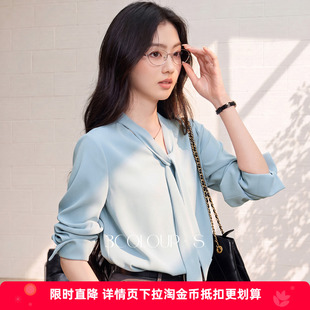 三彩2026秋季新款飘带领小衫长袖衬衣套头衫优雅通勤S