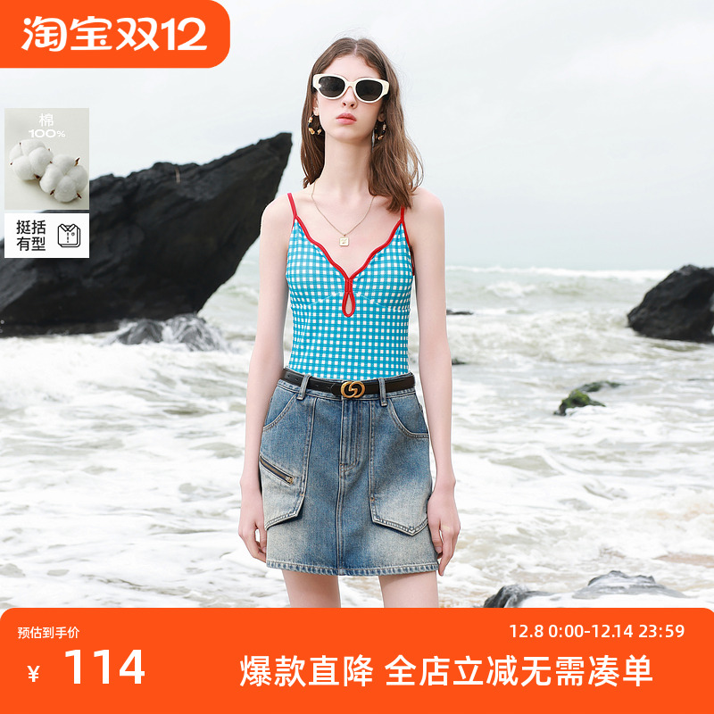 ibudu2025夏季新款设计感水洗棉牛仔裙半身裙修身小A裙女