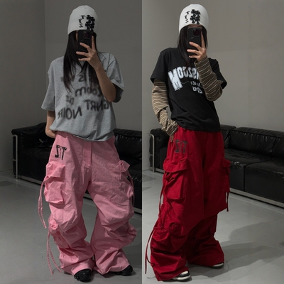 小标开门红抽绳飘带工装裤男女