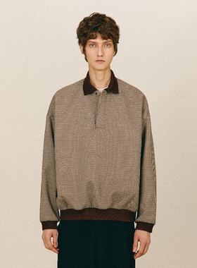 老钱风千鸟格polo衫长袖卫衣男复古慵懒风高级感翻领简约休闲上衣