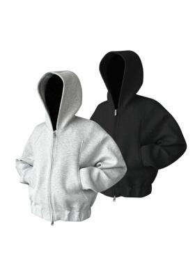 美式高街连帽卫衣外套男潮牌重磅太空棉boxy短宽分割廓形剪裁上衣