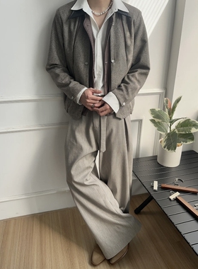 日系复古亚麻纹休闲垂感西裤男宽松老钱风松弛慵懒透气直筒阔腿裤