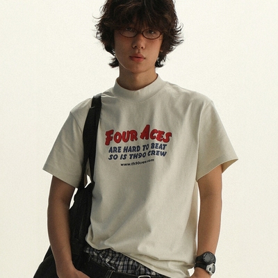 港风复古配色半高领正肩t恤男女