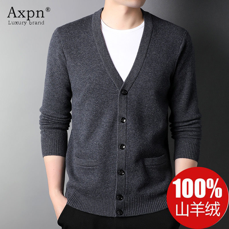 鄂尔多斯市羊绒衫男2025冬新款100纯羊绒加厚V领针织开衫毛衣外套