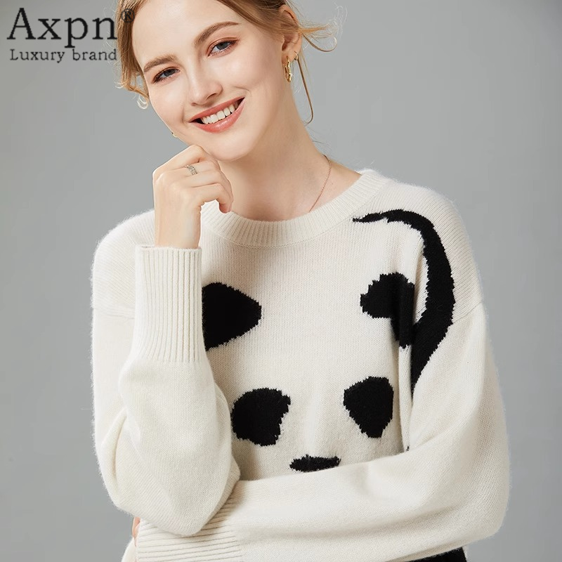 100%纯山羊绒衫女秋冬圆领加厚
