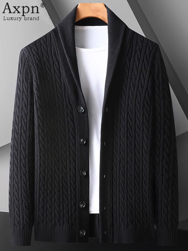 时尚开衫男士外套2025年秋冬季新款休闲青果领毛衣胖子加厚粗线衣