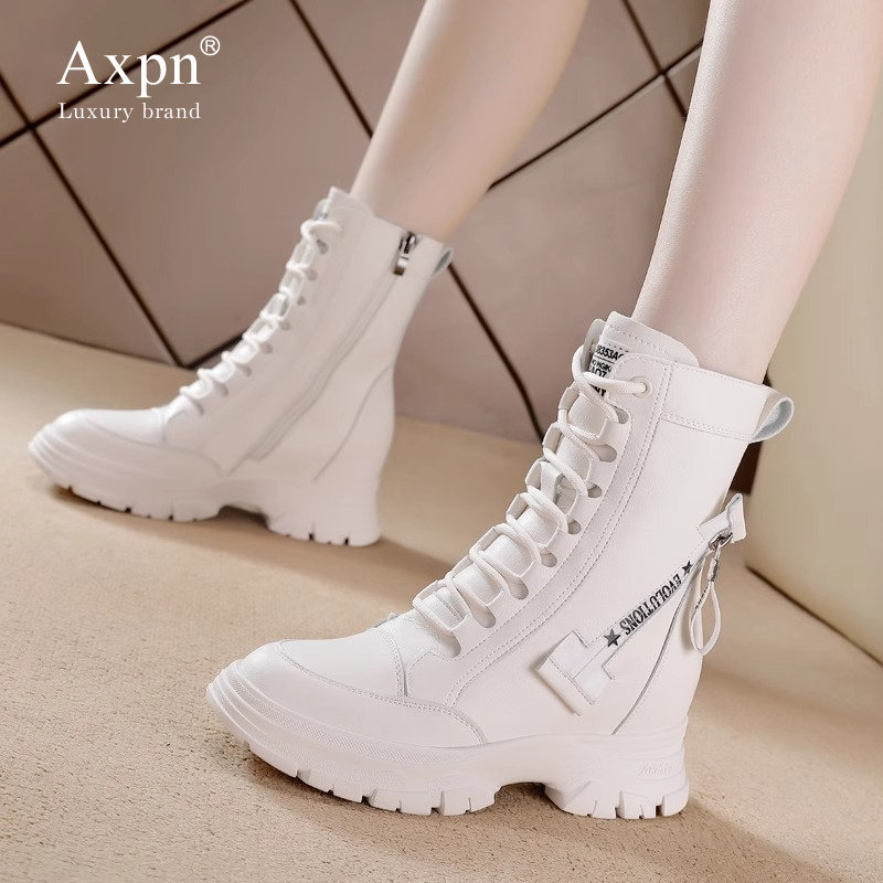 真皮马丁靴女2025秋冬新款加绒英伦风百搭小个子厚底内增高短靴子