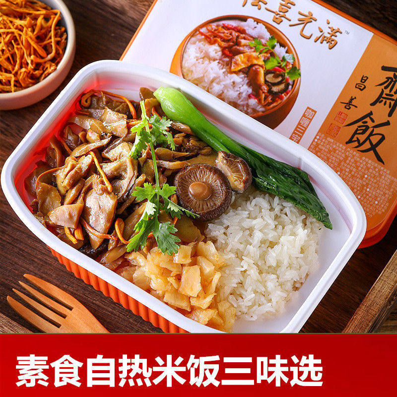斋饭自热米饭三味素菜佛家快餐速热方便盒饭仿荤食品素食咖喱香菇