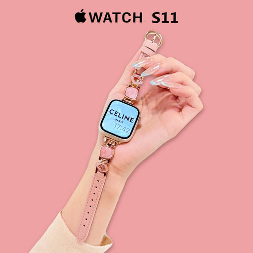 为春鎏金旋涡滴胶拼皮手表带适用apple watch11/10/9苹果手表表带