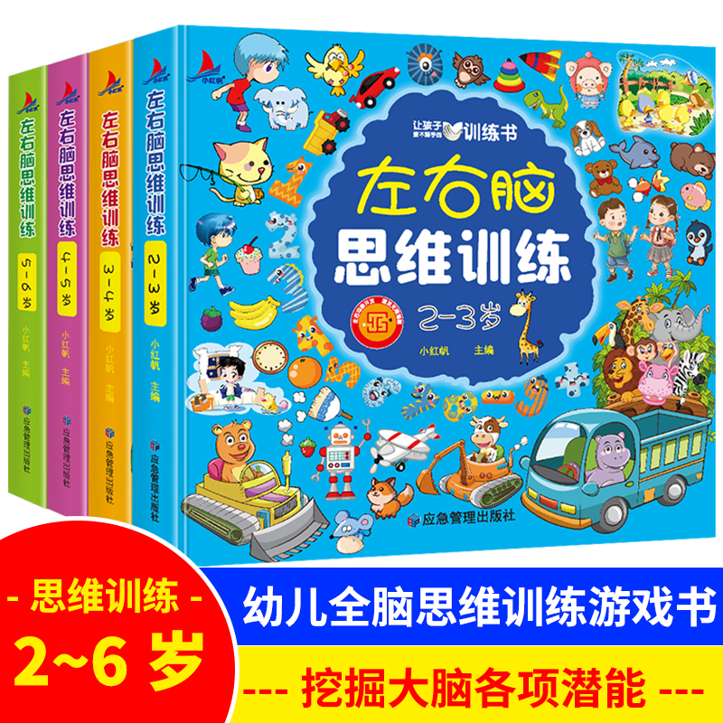 左右脑开发思维训练2一3到6岁全脑开发逻辑思维训练书儿童专注力益智幼儿早教启蒙书小大班幼儿园衔接一年级智力开发数学提升书籍