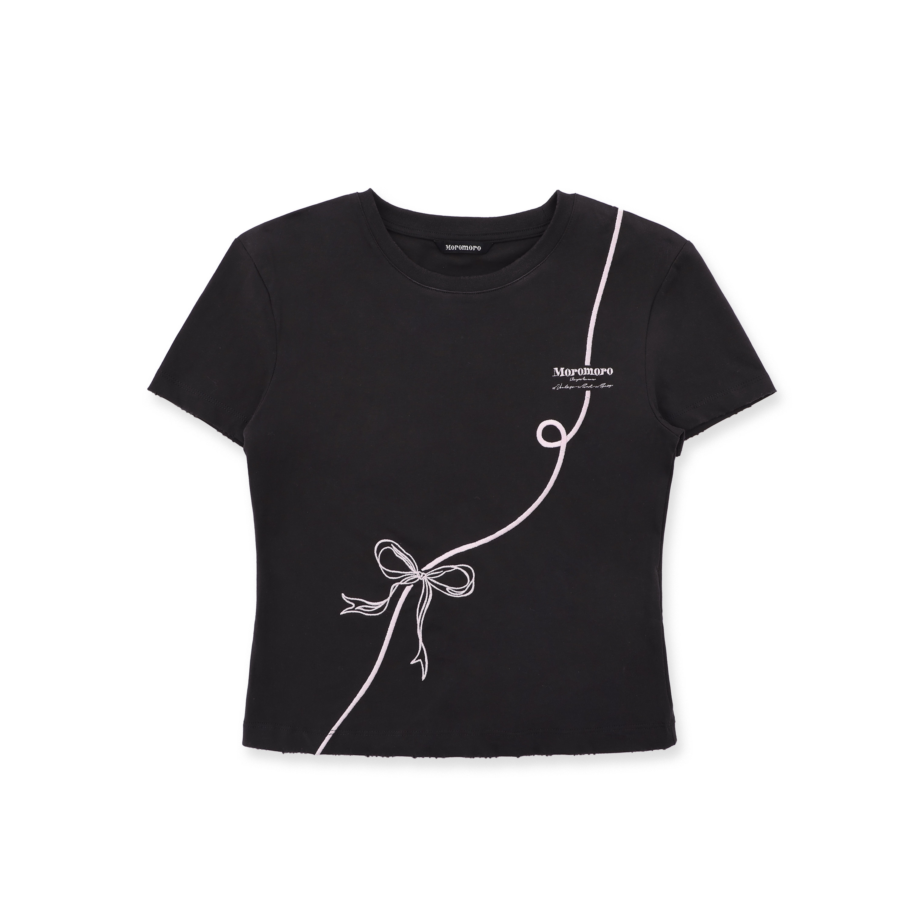 thumbnail for [Same style as 25SS Show] Moromoro vintage short bow coherent embroidery slim short-sleeve T-shirt