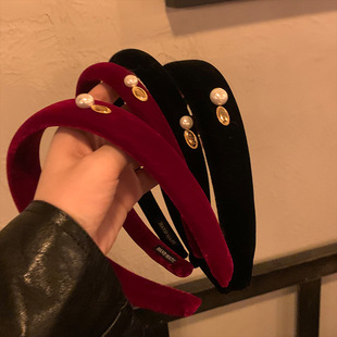 晚宴千金精致小香风金标发箍女宽边高颅顶洗脸头箍高级感丝绒发卡