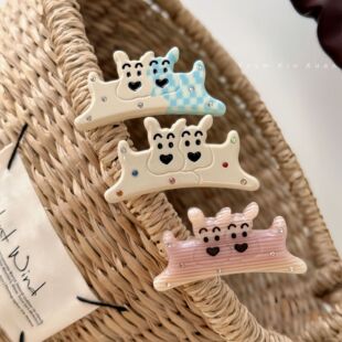 小众头饰可爱彩色闪钻小狗侧边刘海发夹韩系醋酸复古百搭鸭嘴夹子