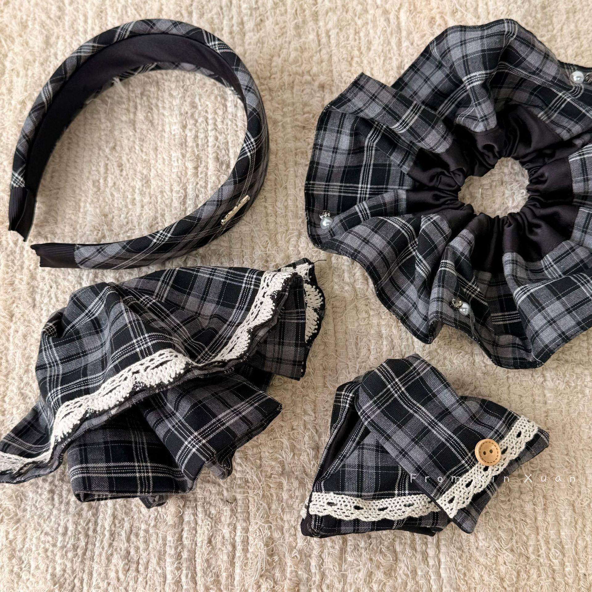 韩系复古格纹三角抓夹大肠发圈头绳女2026新款早秋学院风扎发发饰,饰品/流行首饰/时尚饰品新,发饰,淘宝优惠券,粉丝福利购,淘宝优惠卷