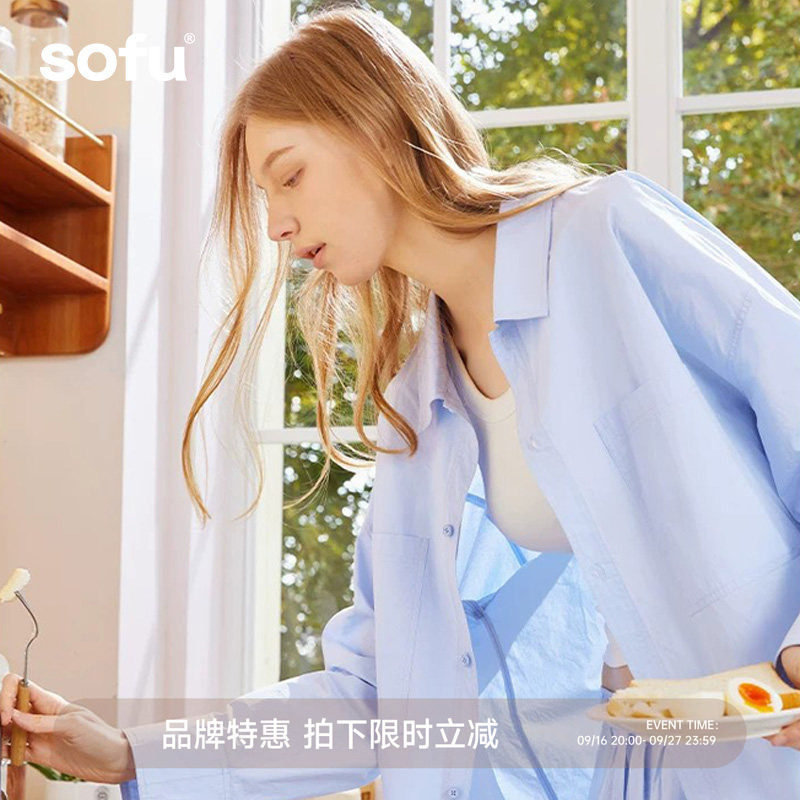 sofu纯棉睡衣套装2026夏季短袖短裤家居服全棉男女同款居家服图片