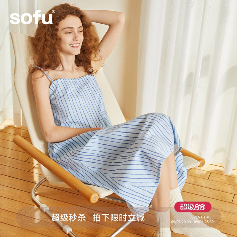sofu条纹吊带睡裙睡衣女图片