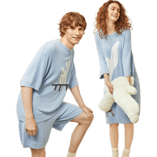 sofu时尚短袖短裤家居服套装女2026新款情侣睡衣可外穿居家服春夏