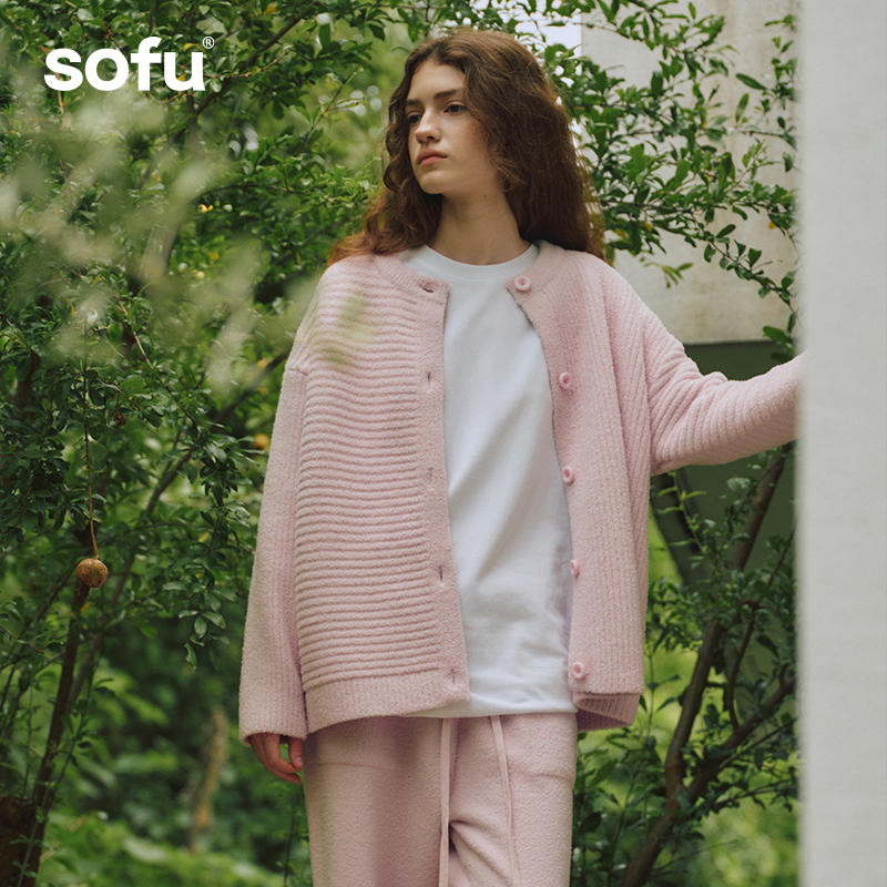 sofu软糯坑条家居服睡衣套装女