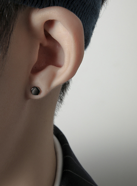 999纯银养耳洞耳钉男潮高级感小众简约黑色单只个性痞帅男生耳饰