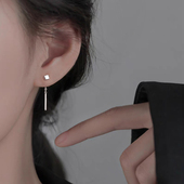 S999纯银方块耳钉女耳线养耳洞耳环2026年新款 潮耳饰睡觉不用摘