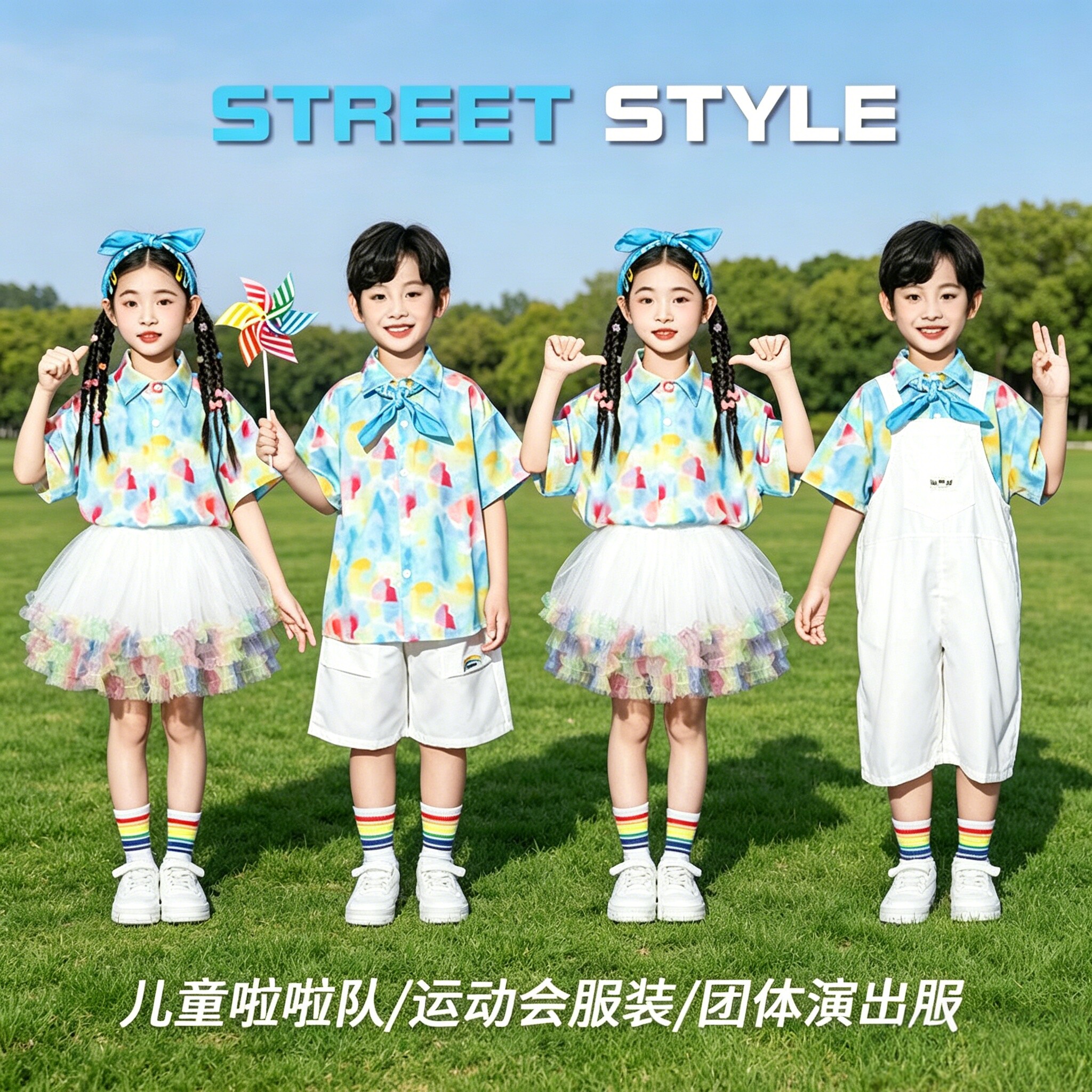 啦啦队运动会表演服夏季港风衬衫