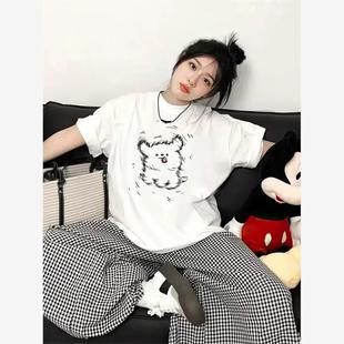重磅 白色宽松短袖 t恤女2025新款 夏季 女士纯棉上衣慵懒风欧货爆款