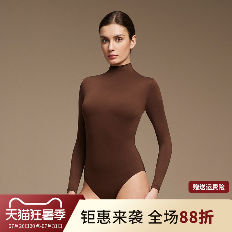 魅外欧美风紧身弹力高领长袖连体衣女百搭纯色修身打底衫T恤上衣