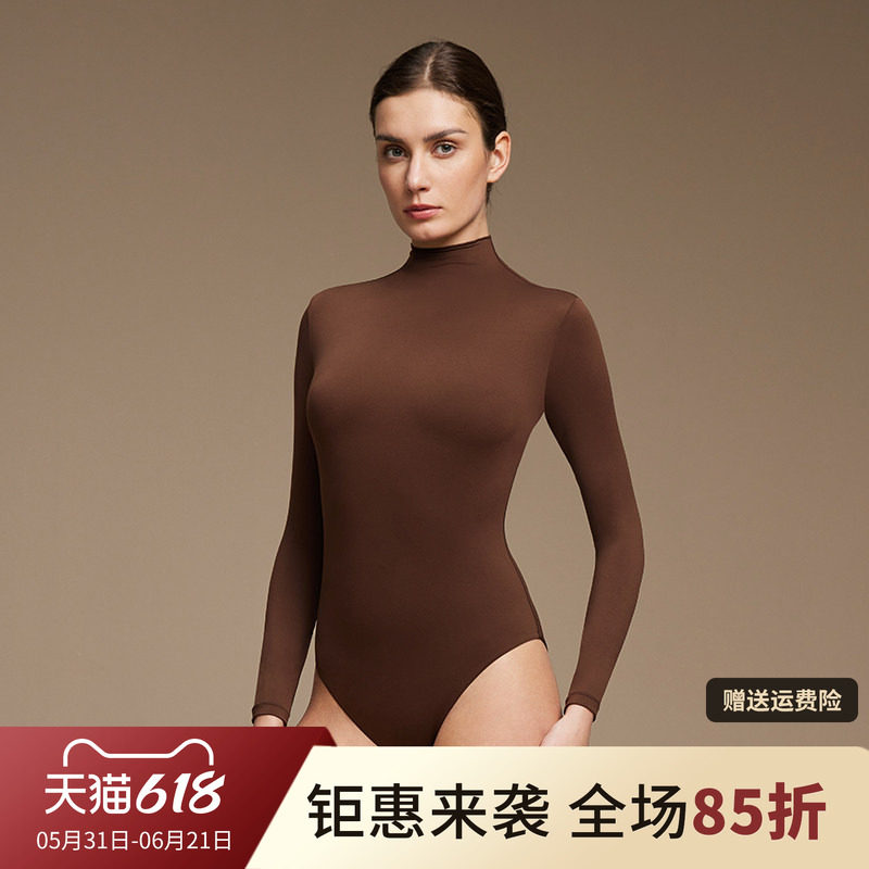 魅外欧美风紧身弹力高领长袖连体衣女百搭纯色修身打底衫T恤上衣